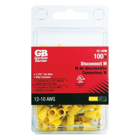 Gardner Bender Gardner Bender 12-10 Ga. Insulated Wire Male Disconnect Yellow 100 pk 10-145M